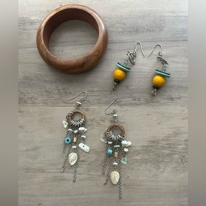 Jewelry bundle - solid wood bangle and two pair of earrings